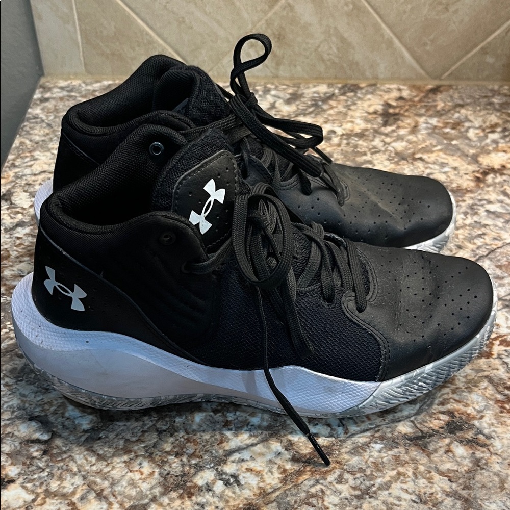 Under Armour Kids Black and White Mid-Top Basketball Sneakers